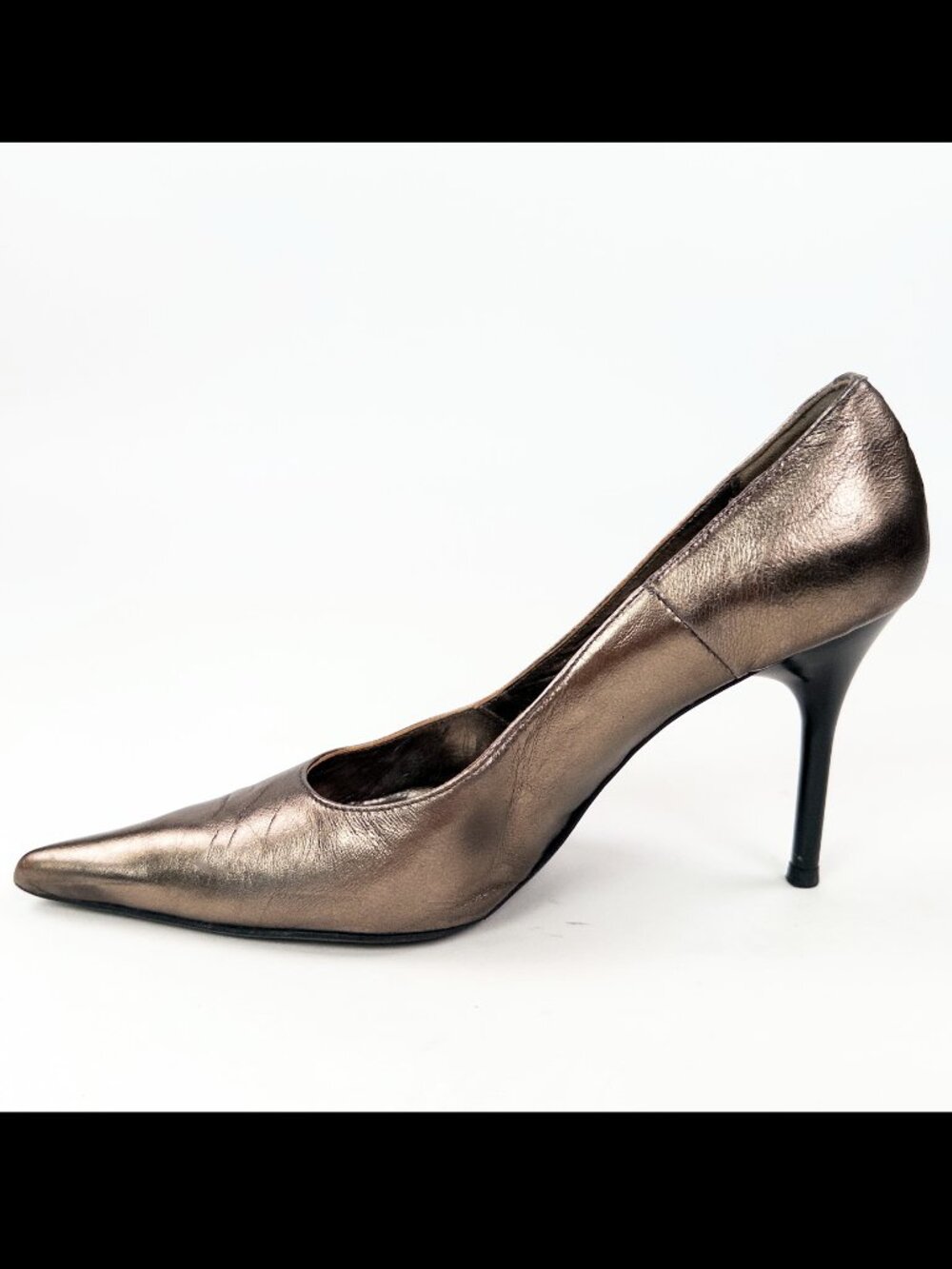 Barneys New York Audrey Dark Bronze Metallic Pointed Toe Pumps Made in Italy - Picture 5 of 8